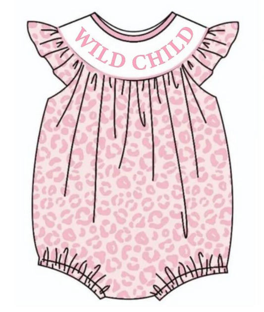 custom S wild child pink leopard flutter sleeve girls romper