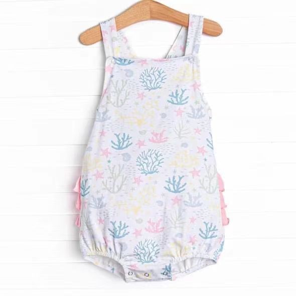 custom S coral starfish sleeveless girls romper