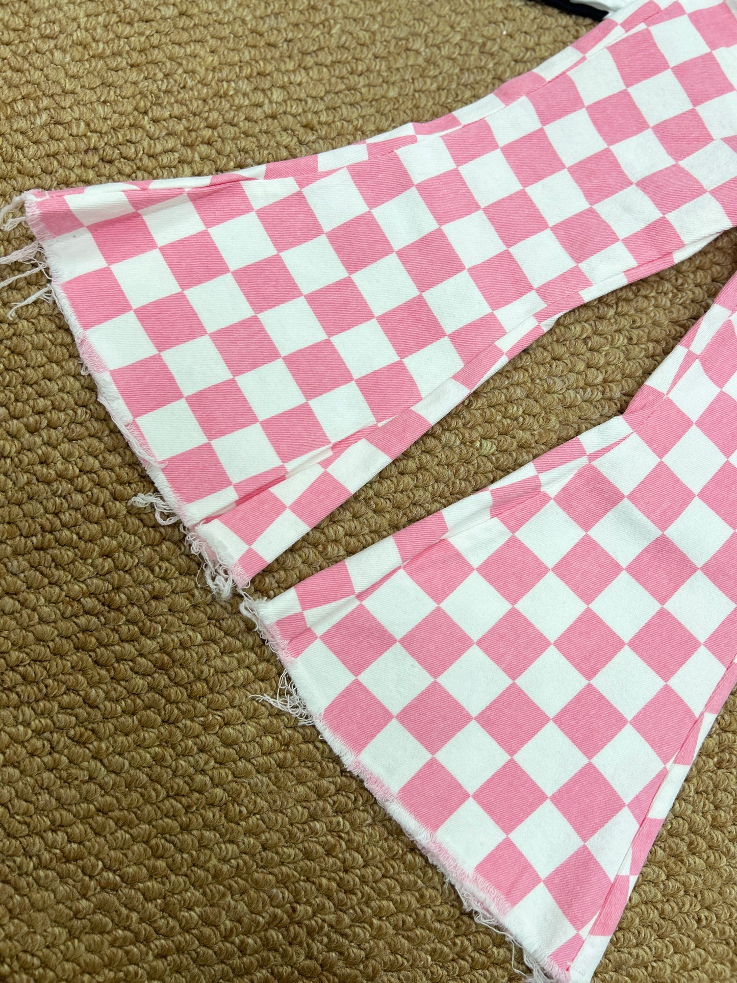 Cheer star hot pink short sleeve pink checkered jeans girls set