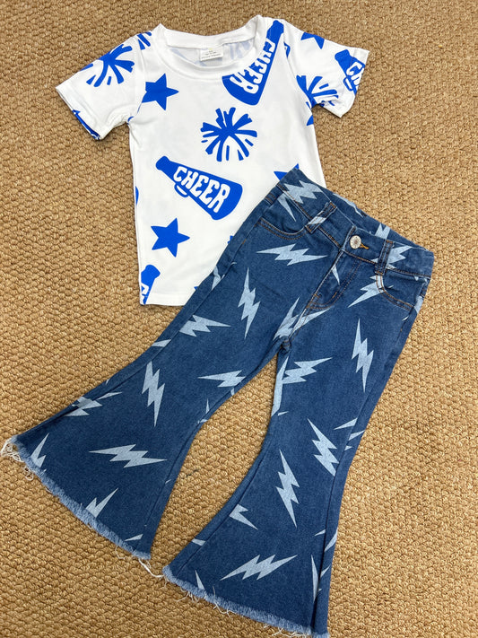 Cheer star blue short sleeve blue flash jeans girls set