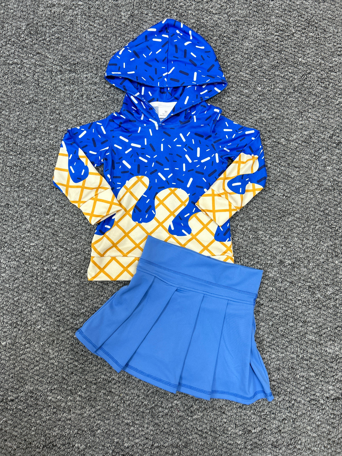Summer ice dark blue hoodie long sleeve yoga pink skorts skirt girls set