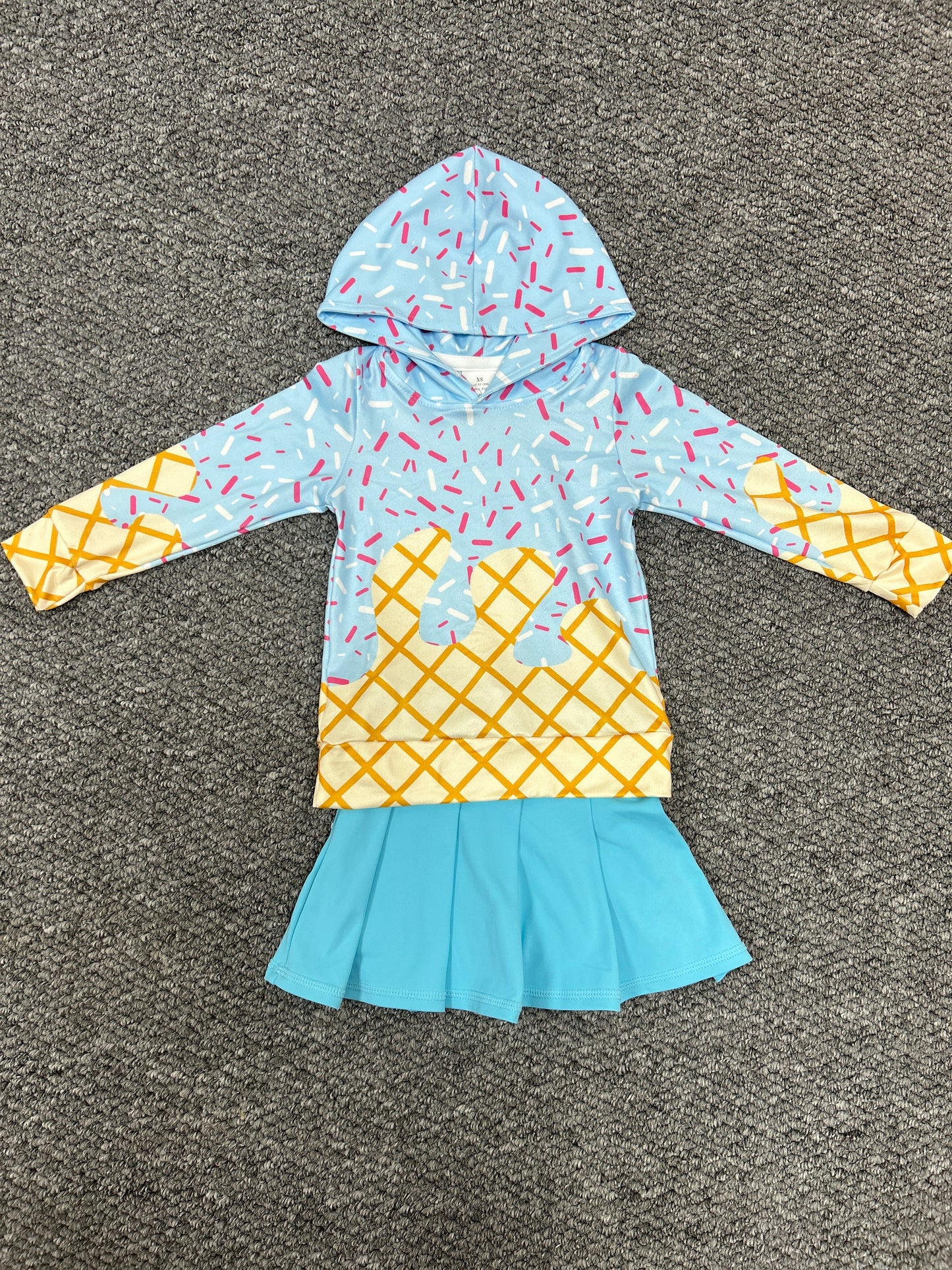 Summer ice light blue hoodie long sleeve yoga light blue skorts skirt girls set