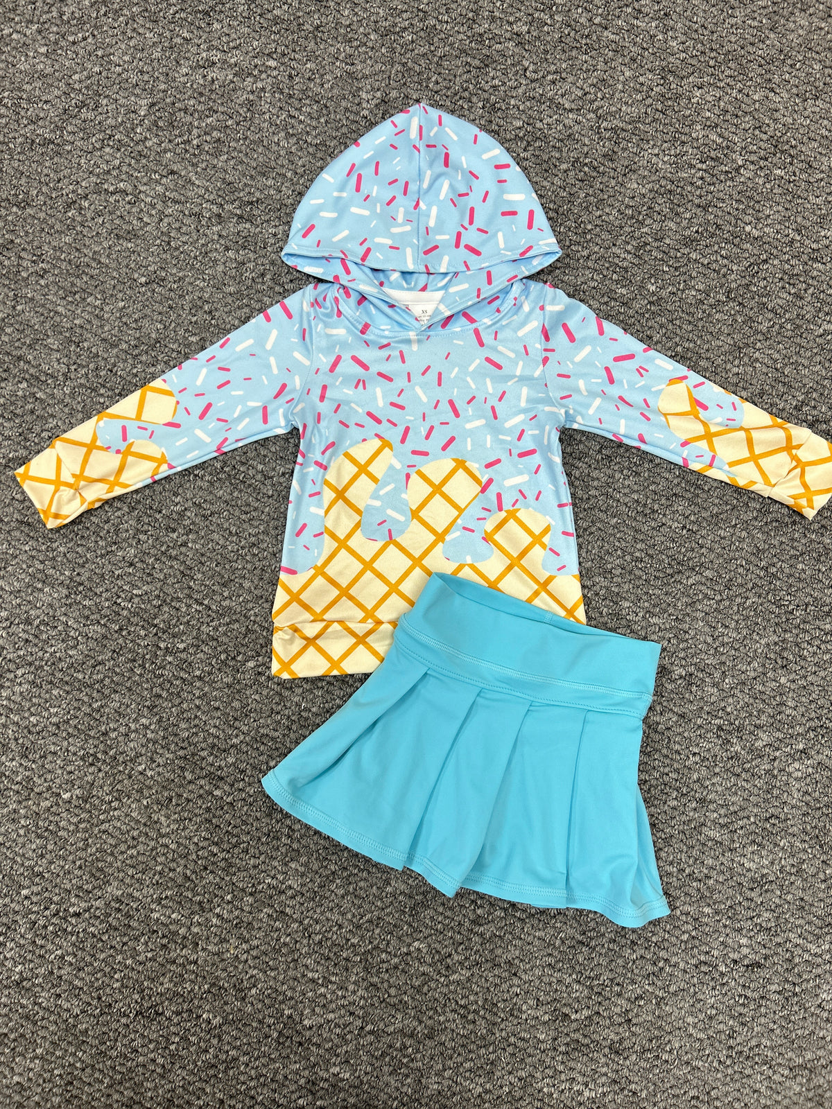 Summer ice light blue hoodie long sleeve yoga light blue skorts skirt girls set