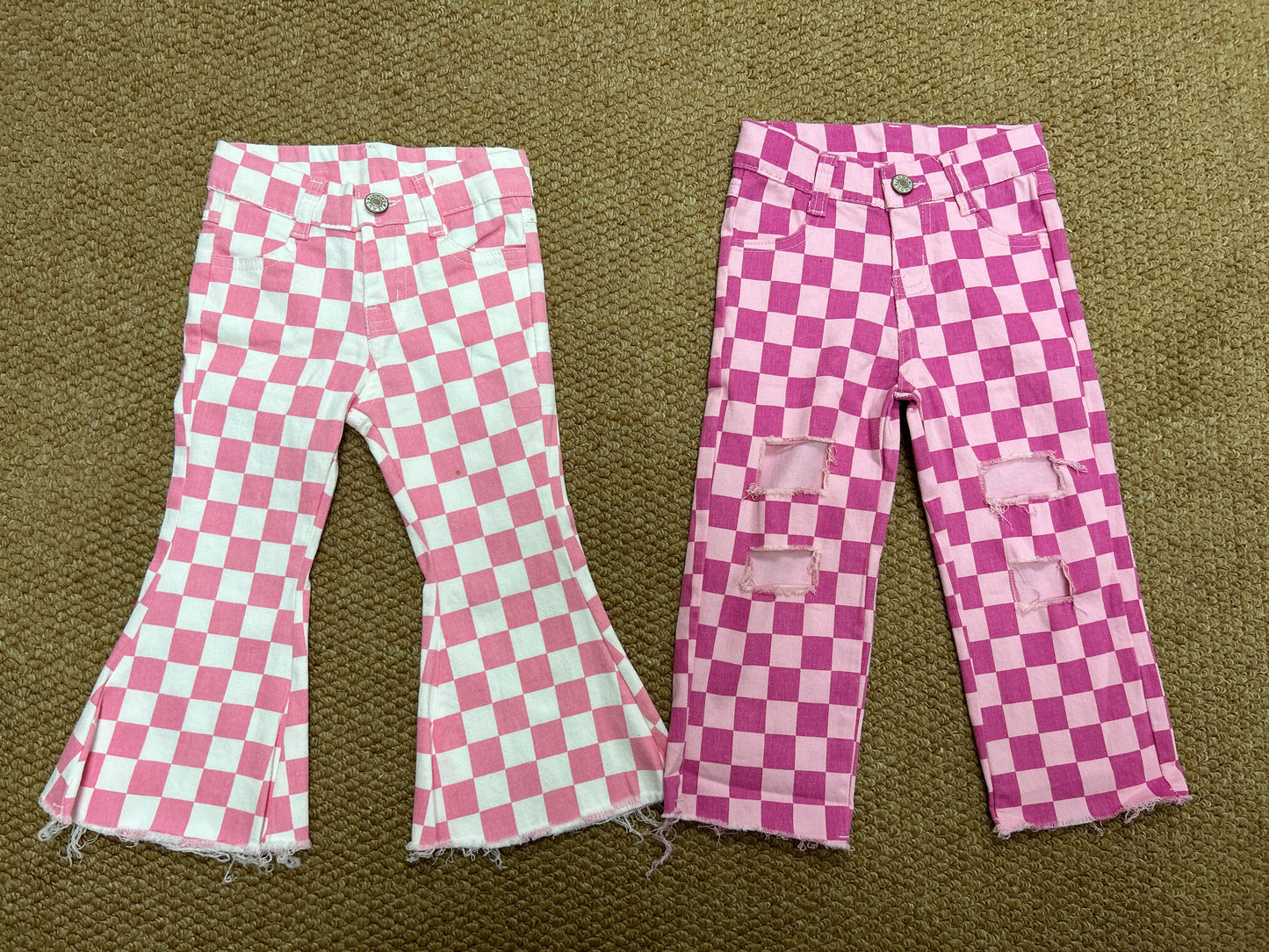 pink checkered girls jeans RTS sibling clothes