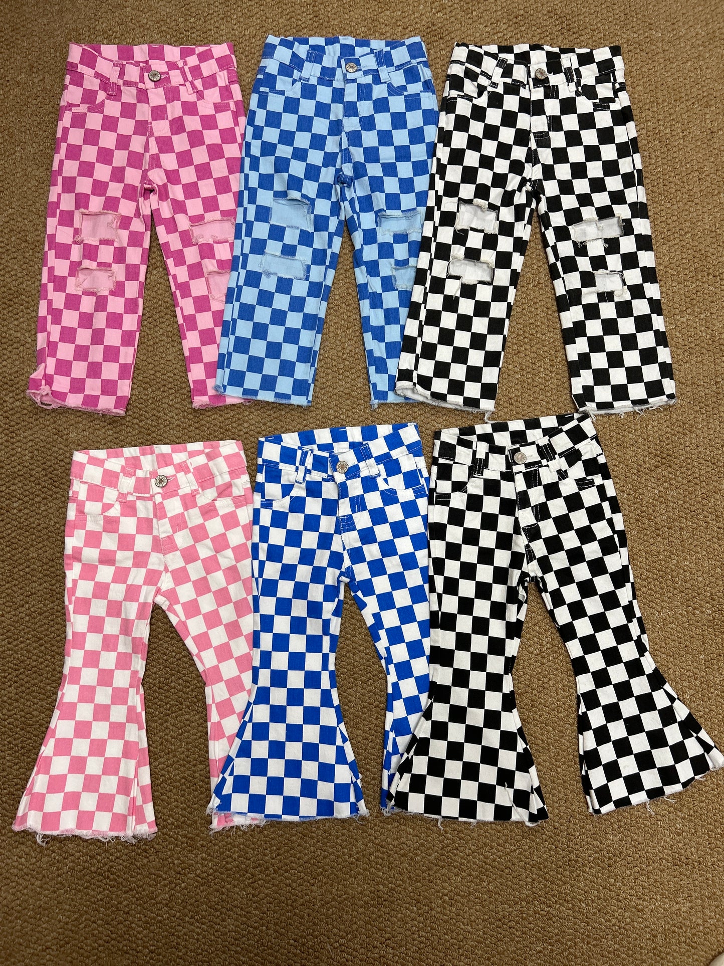 colorful checkered girls jeans RTS sibling clothes