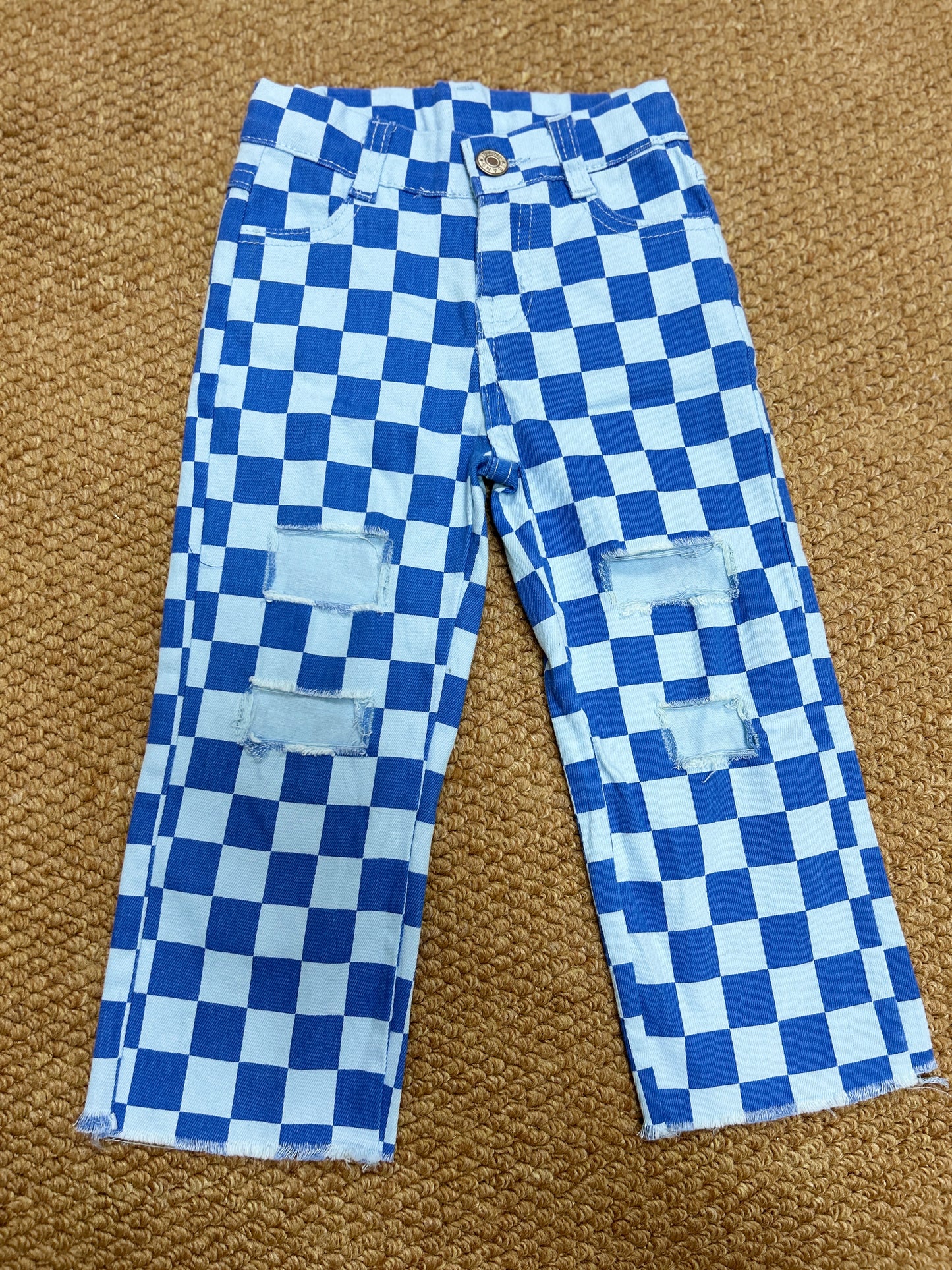 colorful checkered girls jeans RTS sibling clothes