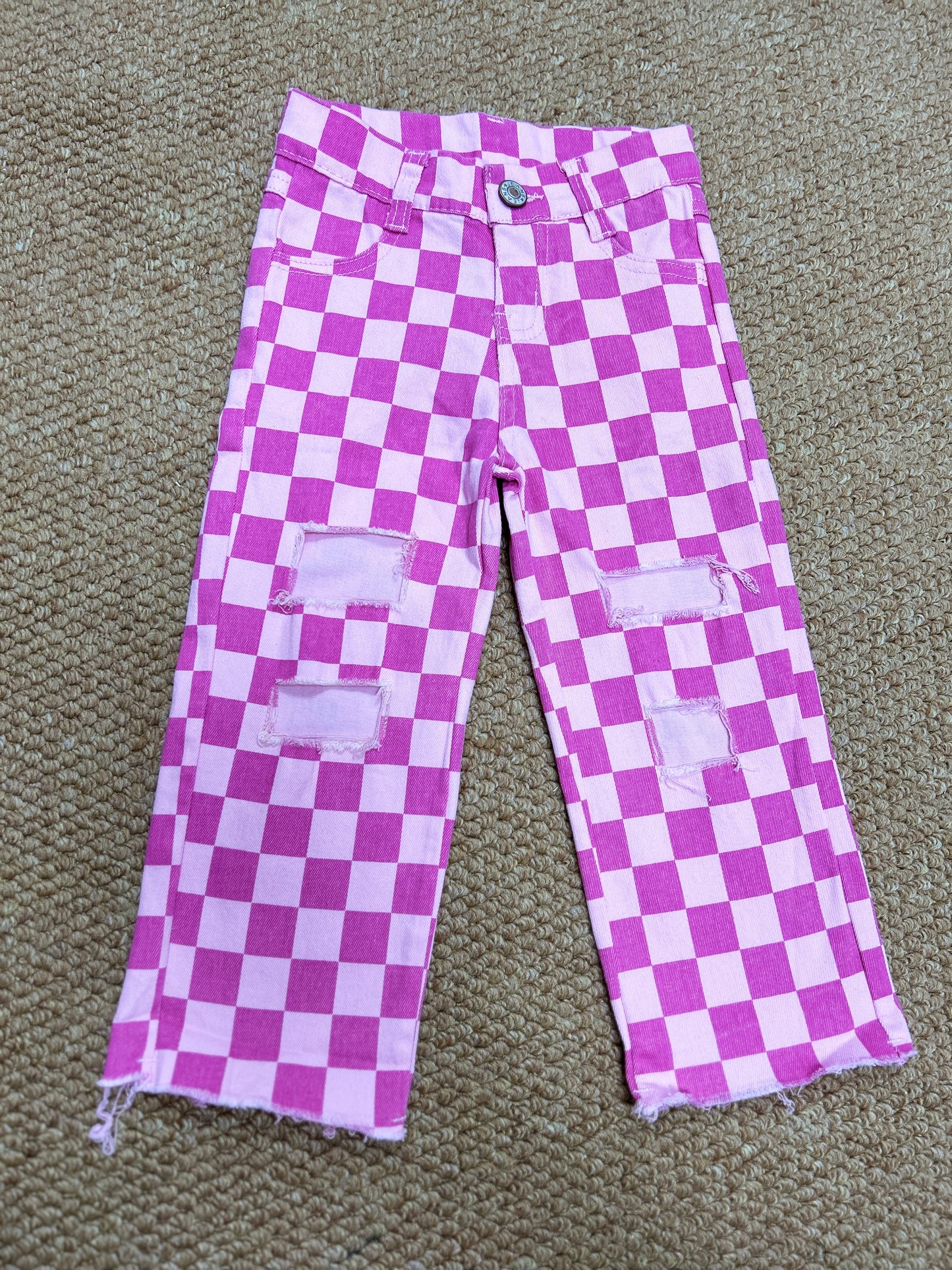pink checkered girls jeans RTS sibling clothes