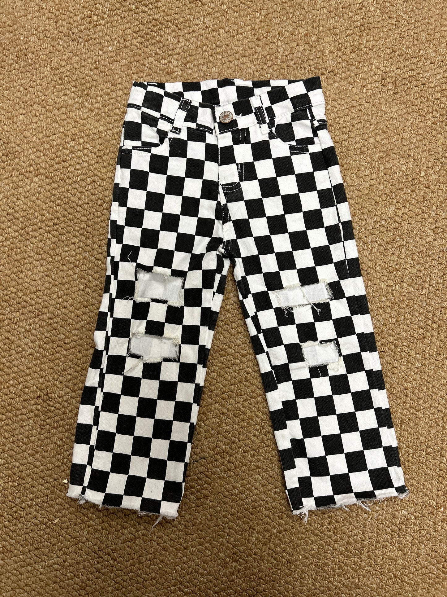 colorful checkered girls jeans RTS sibling clothes