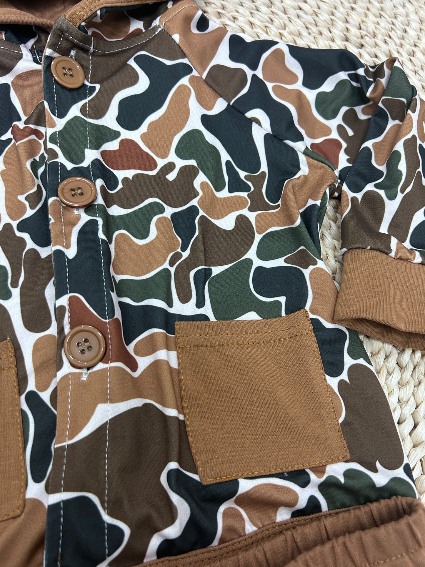Hunting Camo Pockets Hoodie Coat Camo Shorts Girls Set