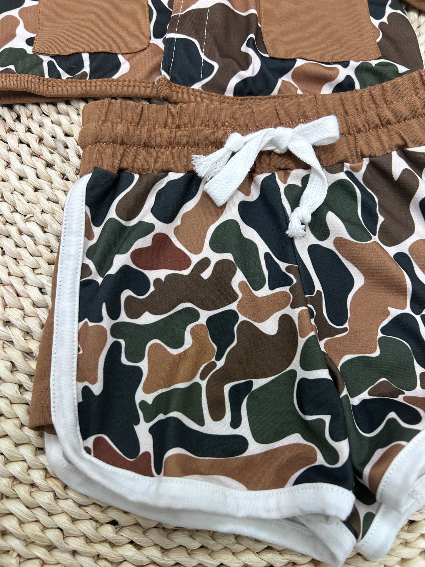 Hunting Camo Pockets Hoodie Coat Camo Shorts Girls Set