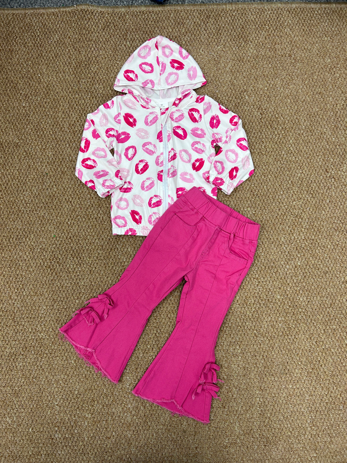Valentine's Day Lips Zipper Hoodei Coat Jeans Girls Set
