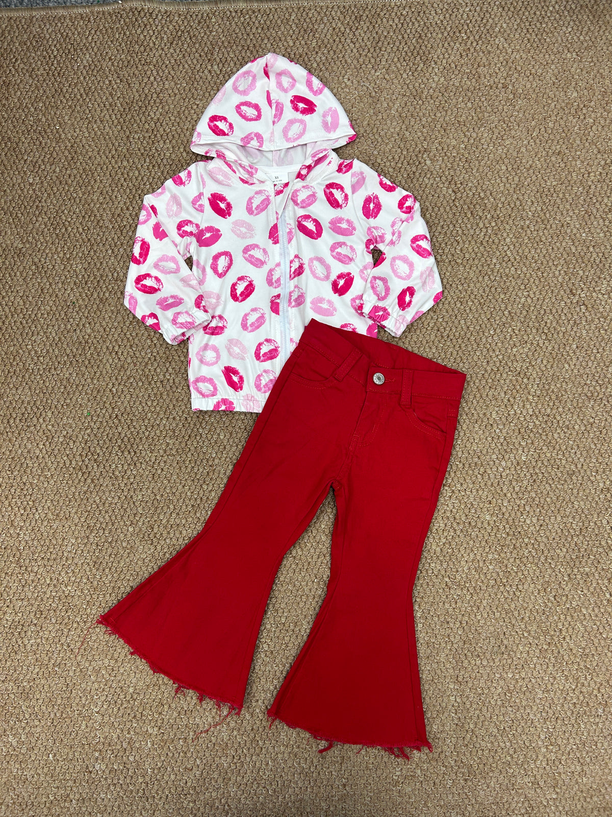 Valentine's Day Lips Zipper Hoodei Coat Jeans Girls Set