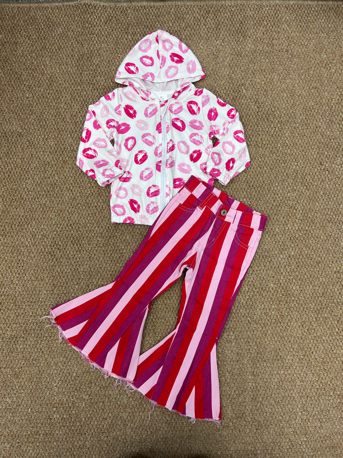 Valentine's Day Lips Zipper Hoodei Coat Jeans Girls Set