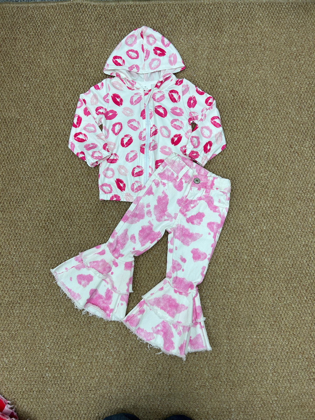 Valentine's Day Lips Zipper Hoodei Coat Jeans Girls Set