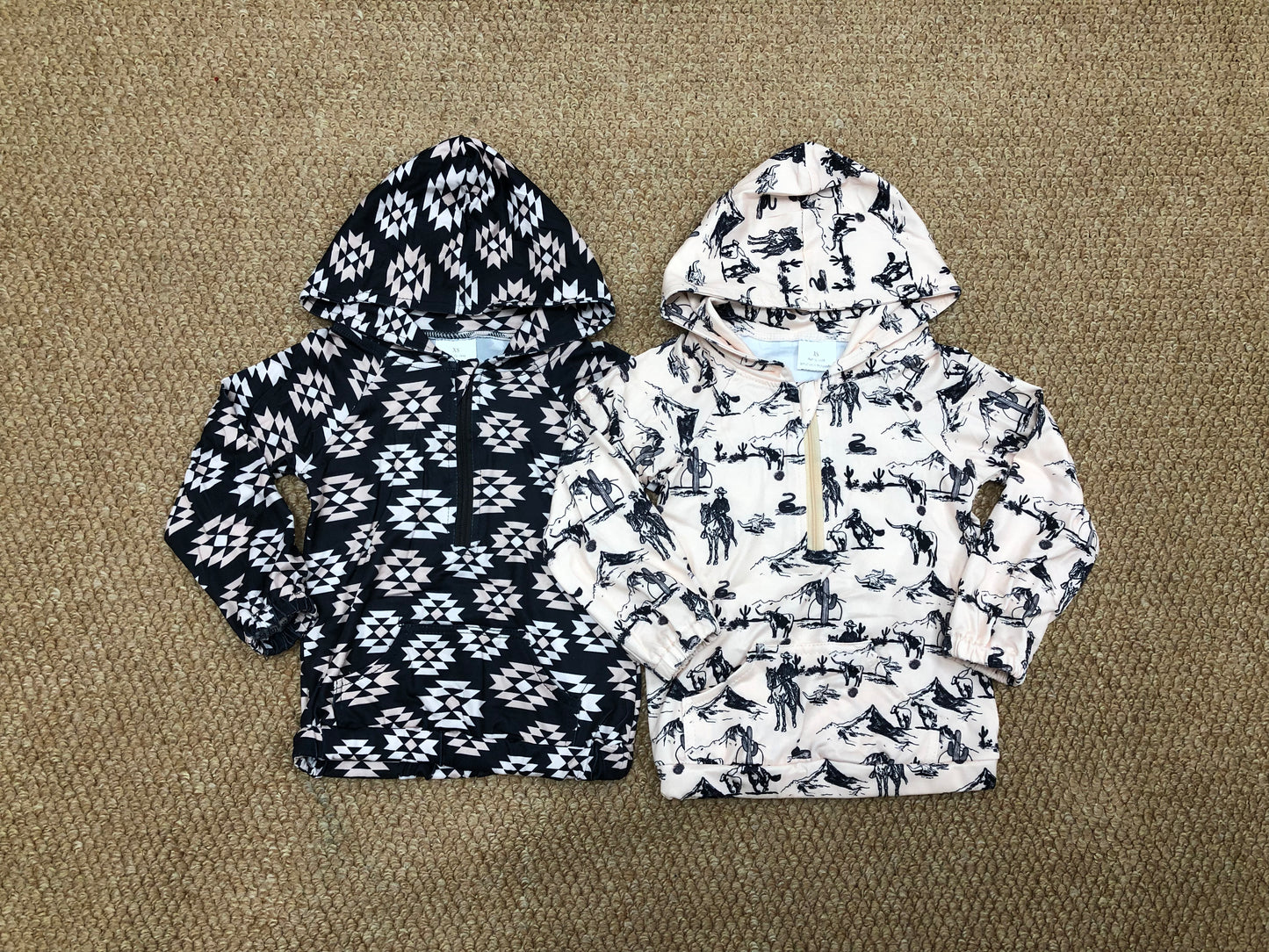 Western Aztec/Rodeo Pocket Zipper Hoodie Boys Top Sibling Clothes RTS