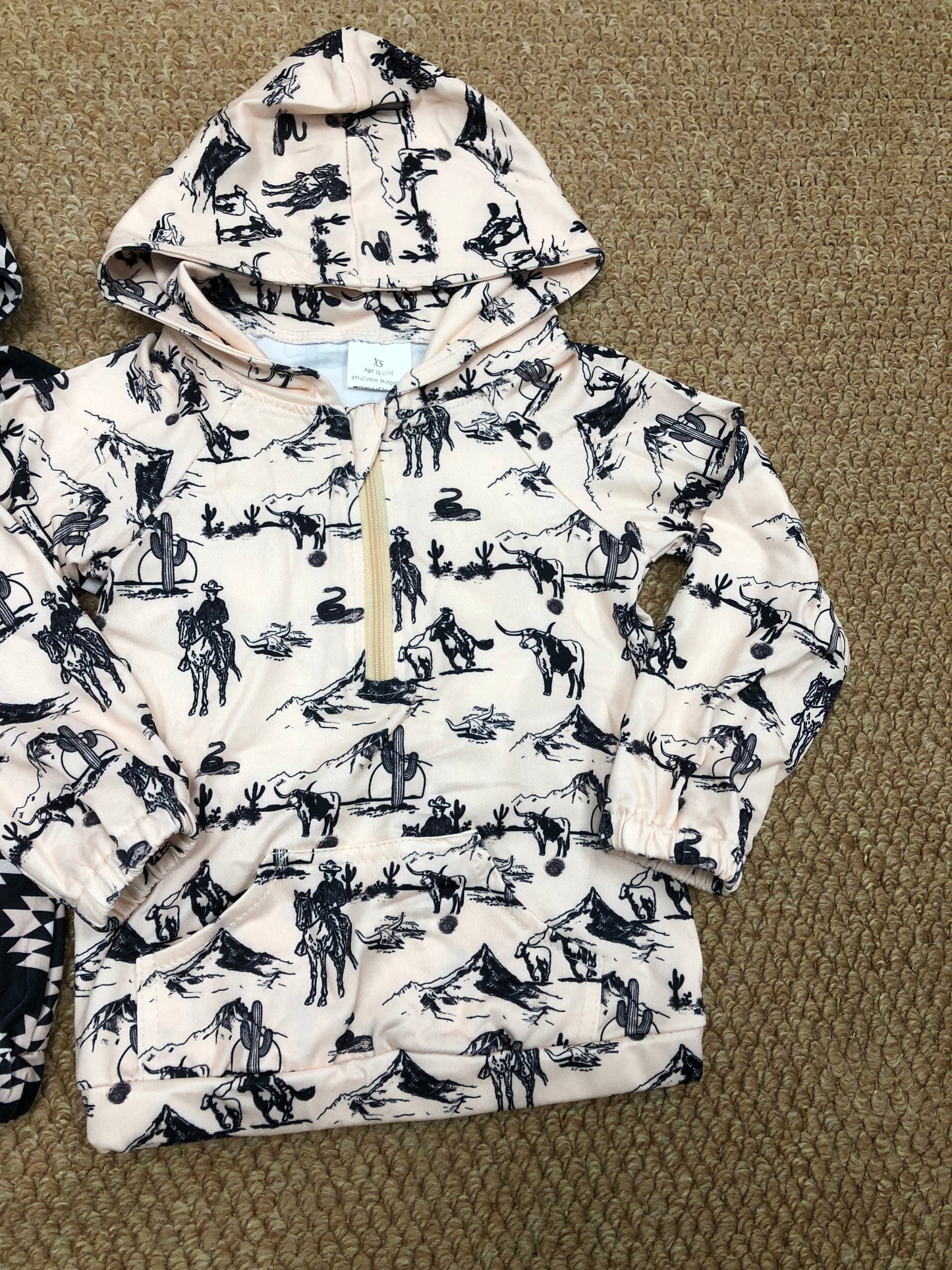 Western Aztec/Rodeo Pocket Zipper Hoodie Boys Top Sibling Clothes RTS