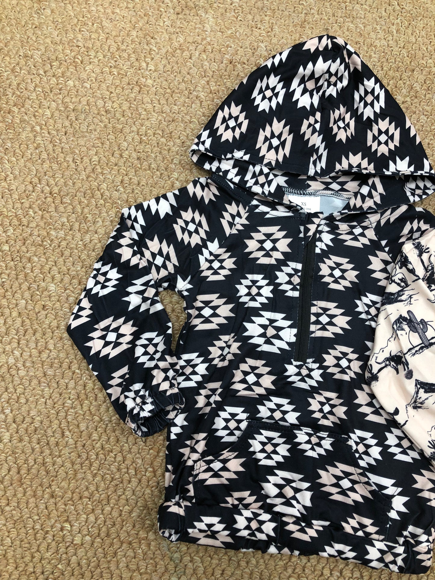 Western Aztec/Rodeo Pocket Zipper Hoodie Boys Top Sibling Clothes RTS