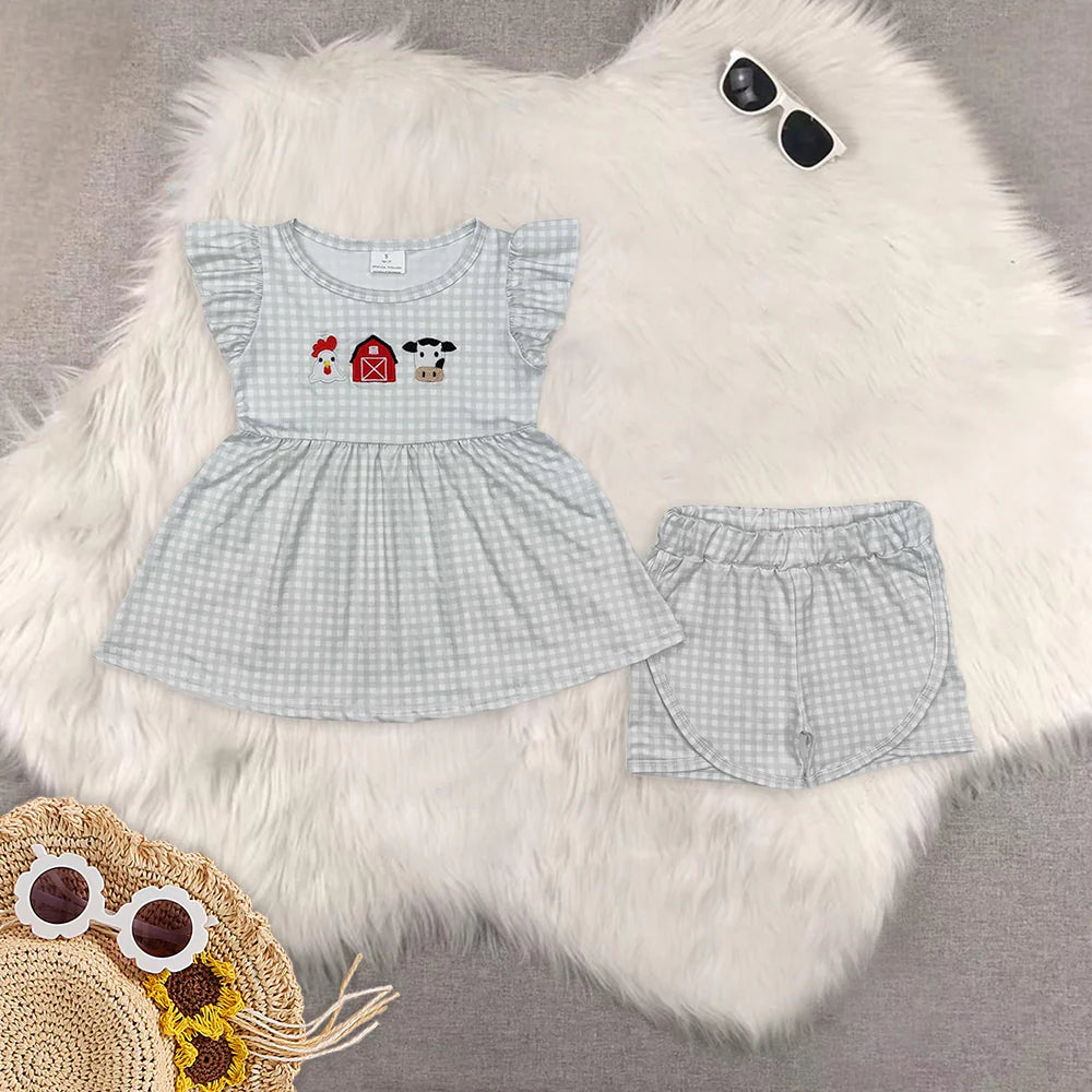 Embroidery farm chick cow house RTS Sibling Clothes
