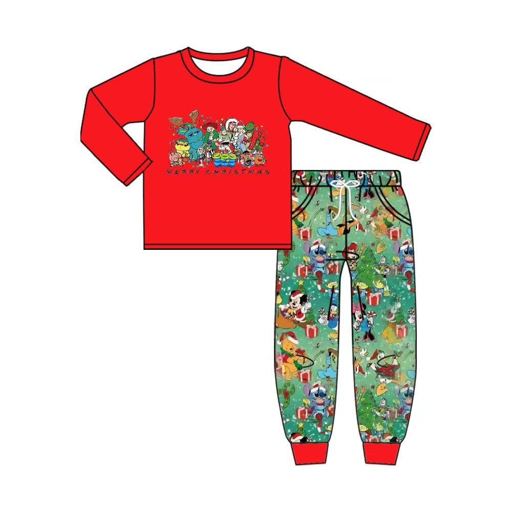 custom Christmas cartoon animals toy red long sleeve pants boys set
