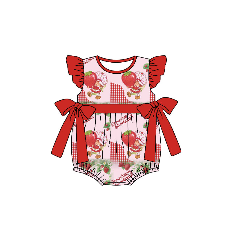 custom style strawberry girl 3 pink flutter sleeve girls romper