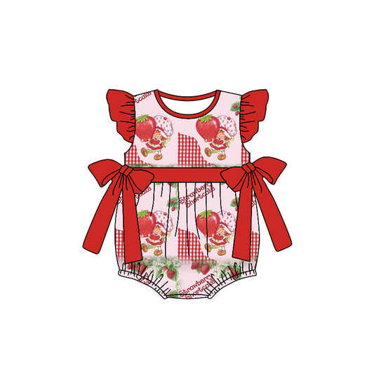 custom style strawberry girl 3 pink flutter sleeve girls romper