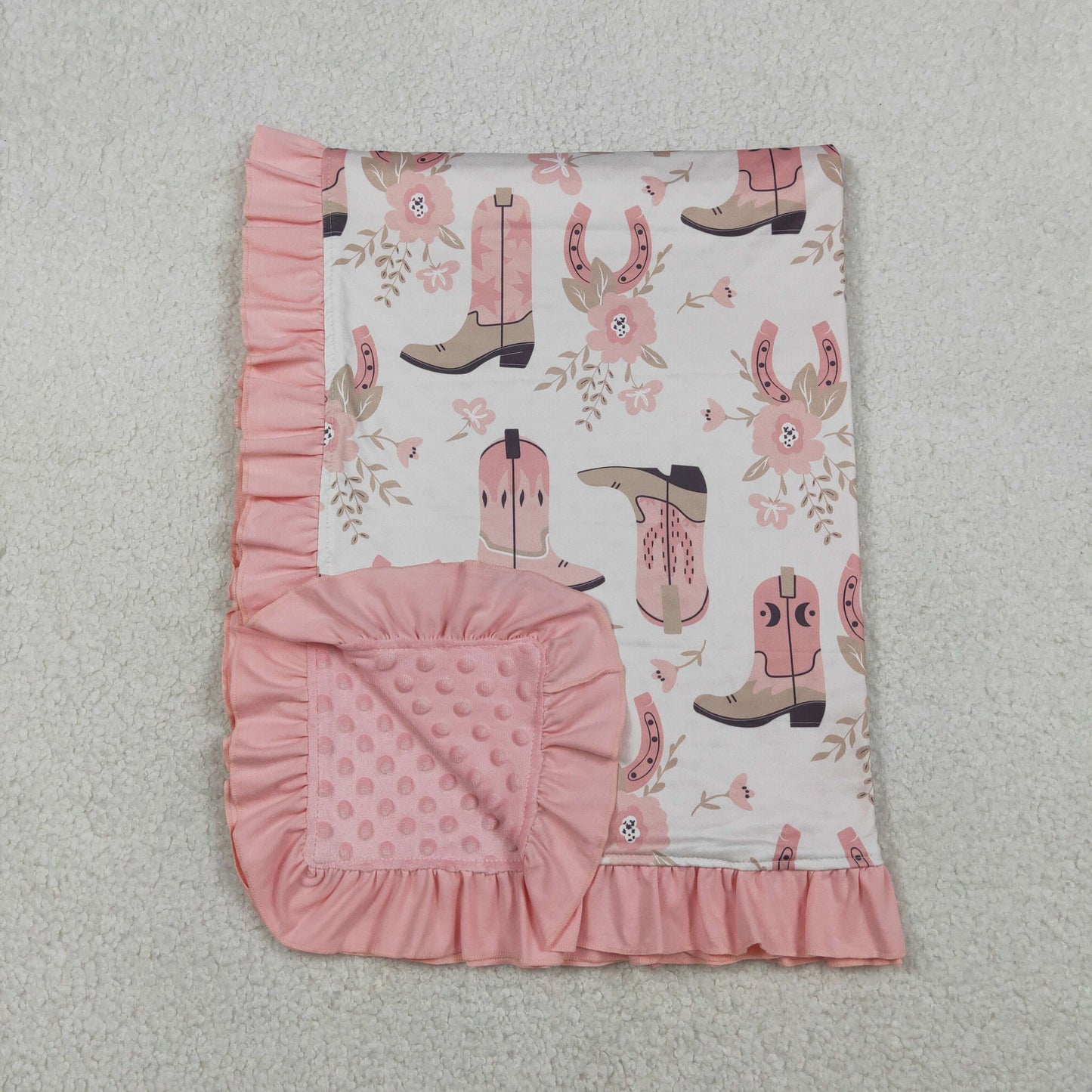 BL0246 Western Boot Flowers Pink Baby Blanket