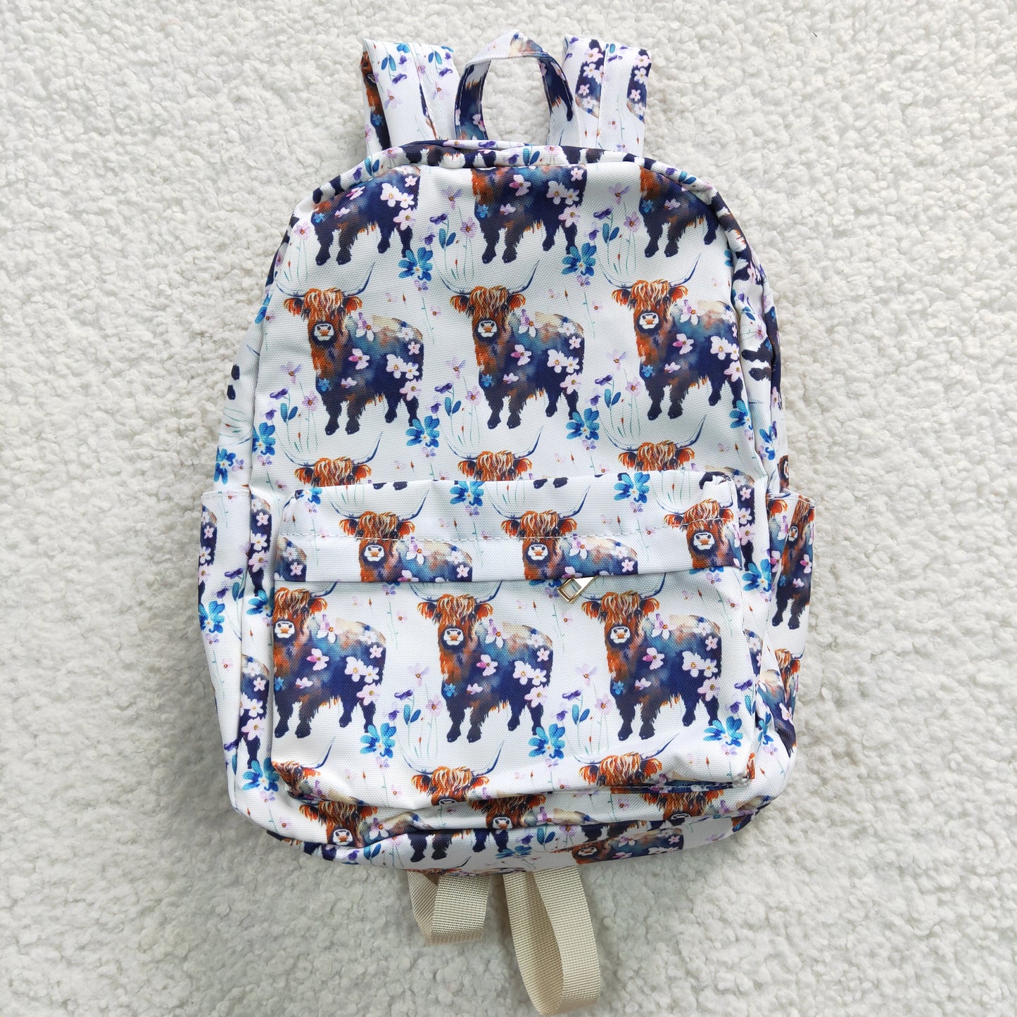 Highland Cow Flowers Blue Bag