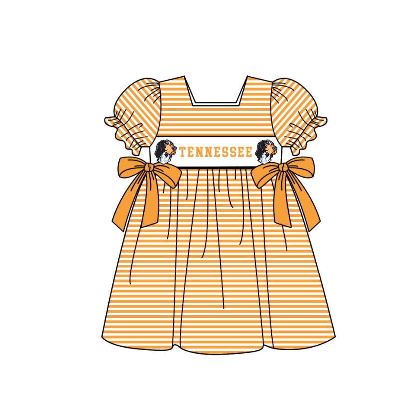 Custom Moq 3 Football Item Tennessee Orange Bows Short Sleeve Girls Dress