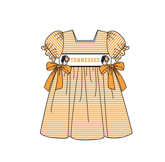 Custom Moq 3 Football Item Tennessee Orange Bows Short Sleeve Girls Dress