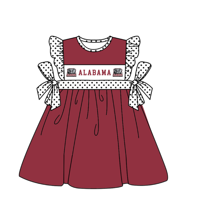 Custom Moq 3 Football Team Arkansas Red Flutter Sleeve Girls Dress