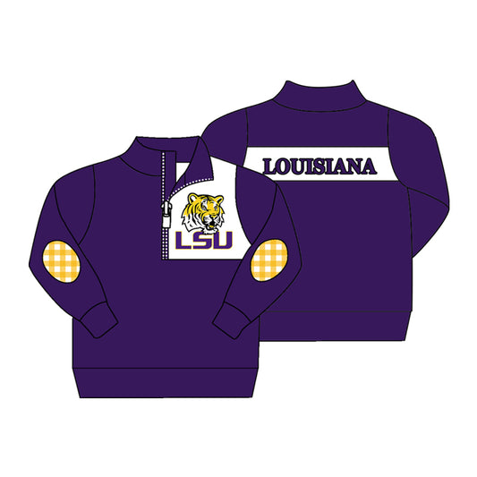 custom moq 3 LOUISIANA Purple Zipper Long Sleeve Boys Pullover