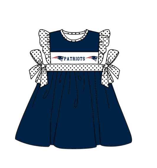 Custom Moq 3 Football Team Patriots Blue Flutter Sleeve Girls Dress