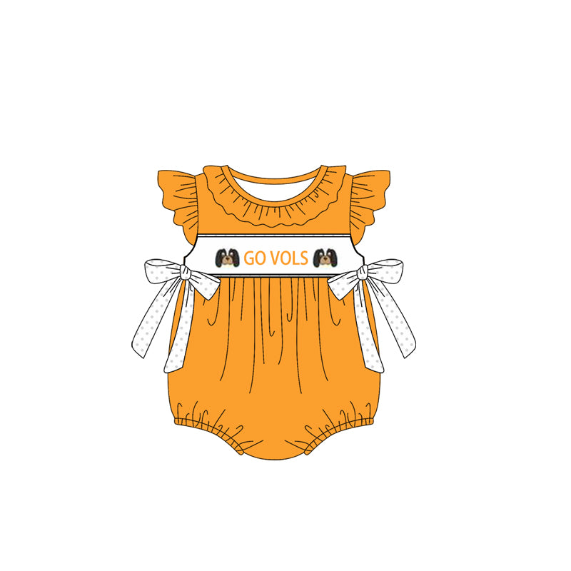 Custom Moq 3 Football Team Tennessee Go Vols Yellow Flutter Sleeve Bows Girls Romper