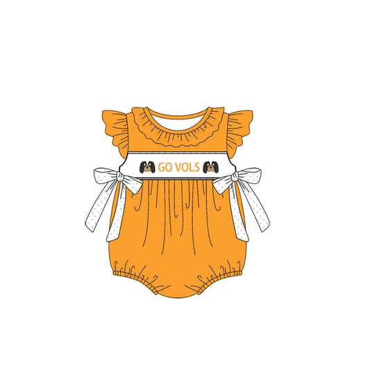 Custom Moq 3 Football Team Tennessee Go Vols Yellow Flutter Sleeve Bows Girls Romper