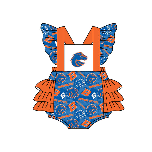 custom S 8.15 Orange & blue flutter sleeve girls romper