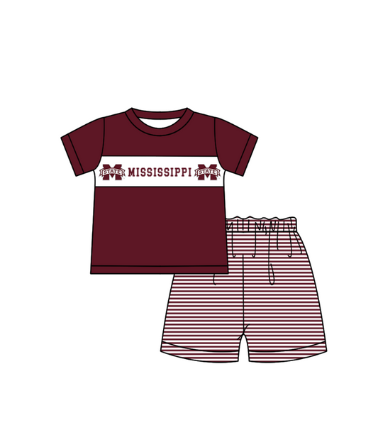 Custom Moq 3 Football Item Mississippi Maroon Short Sleeve Shorts Boys Set