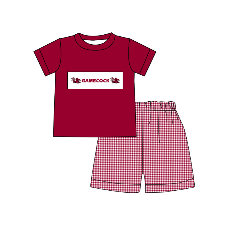 custom style football team gamecock maroon short sleeve maroon checkered shorts boys set