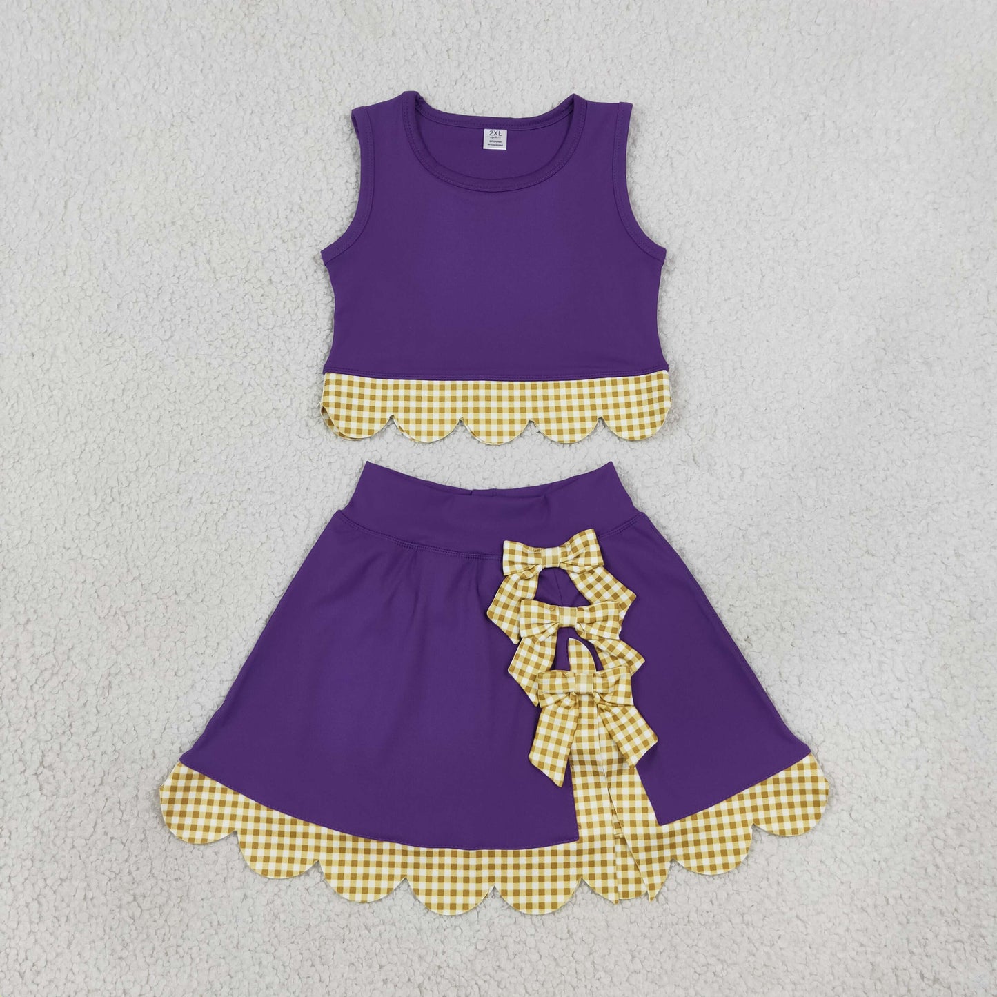GSD4267 Yoga Scallop Purple Sleeveless Bows Skorts Girls Set