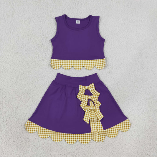 GSD4267 Yoga Scallop Purple Sleeveless Bows Skorts Girls Set