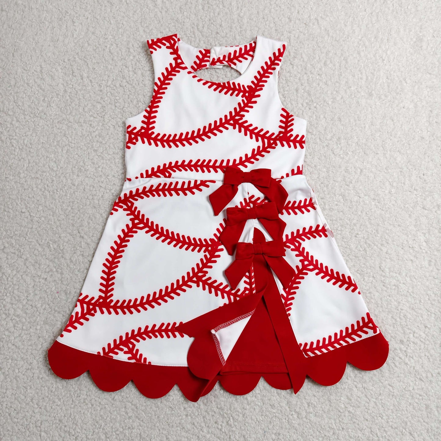 GSD3833 Yoga Baseball Red Bows Sleeveless Shorts Girls Dress