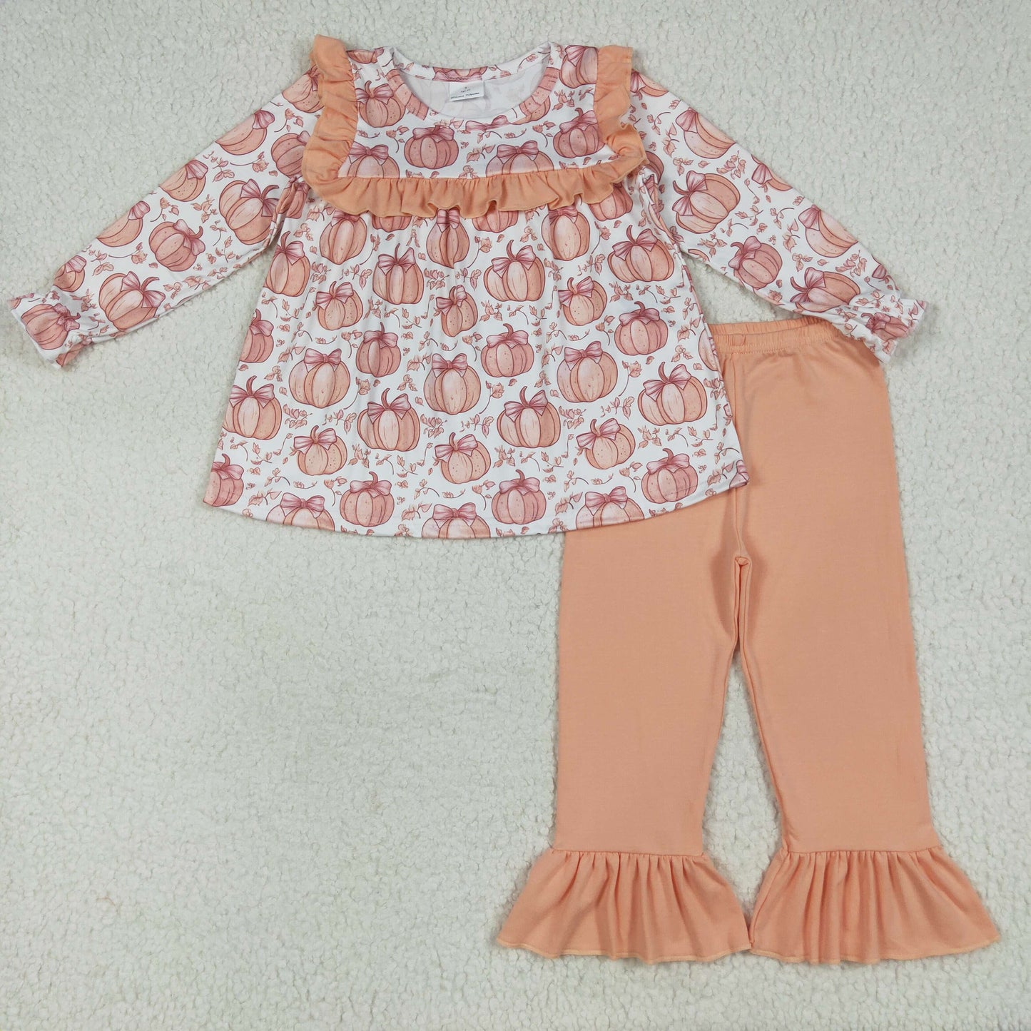 GLP2452 Autumn pumpkin bows orange long sleeve pants girls set