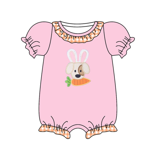 preorder SR0504 Easter dog rabbit carrot pink short sleeve girls romper
