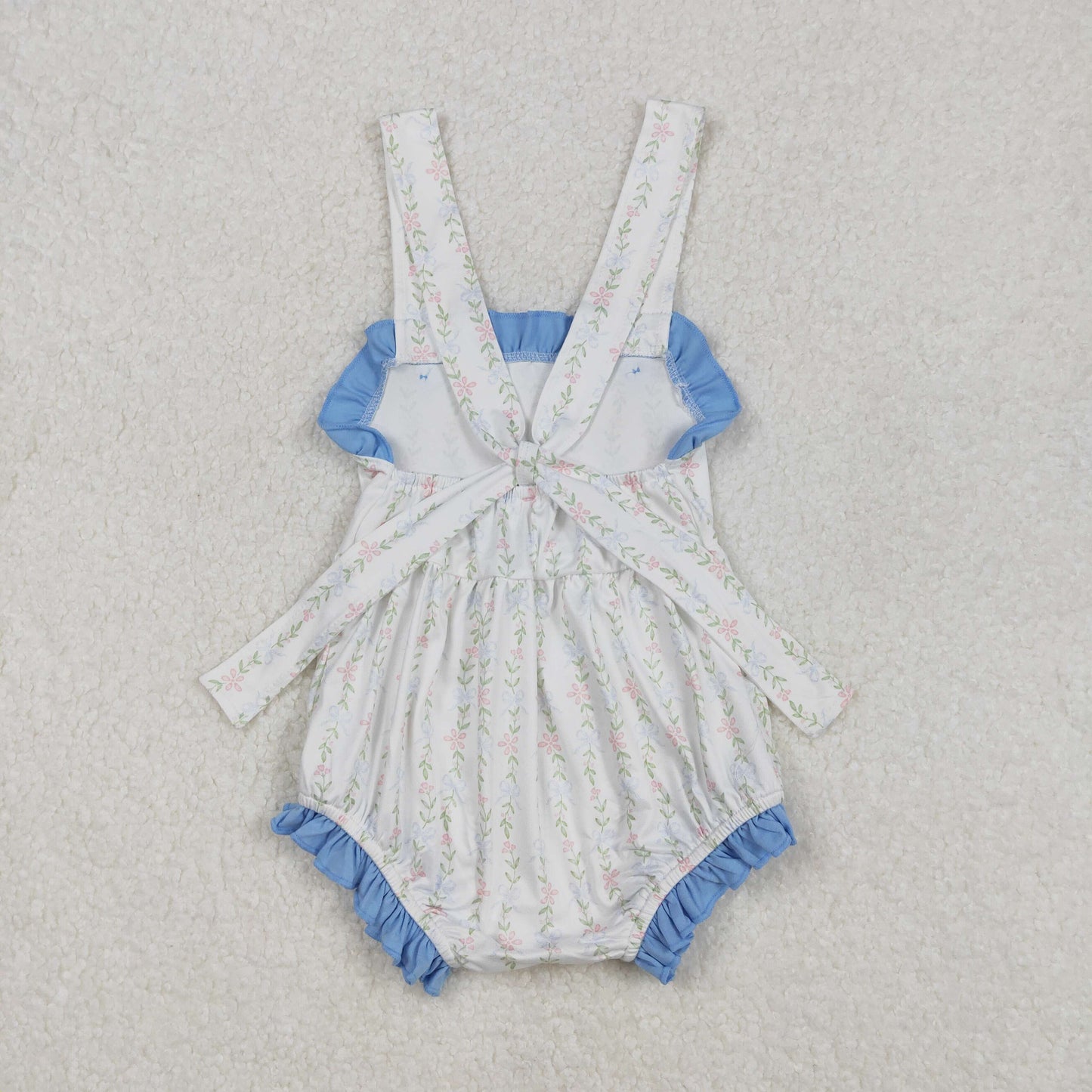 SR1478 flowers leaf blue ruffles girls romper