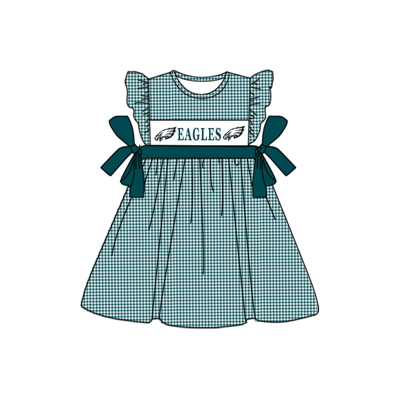 custom style football team eagle green checkered flutter sleeve girls dress
