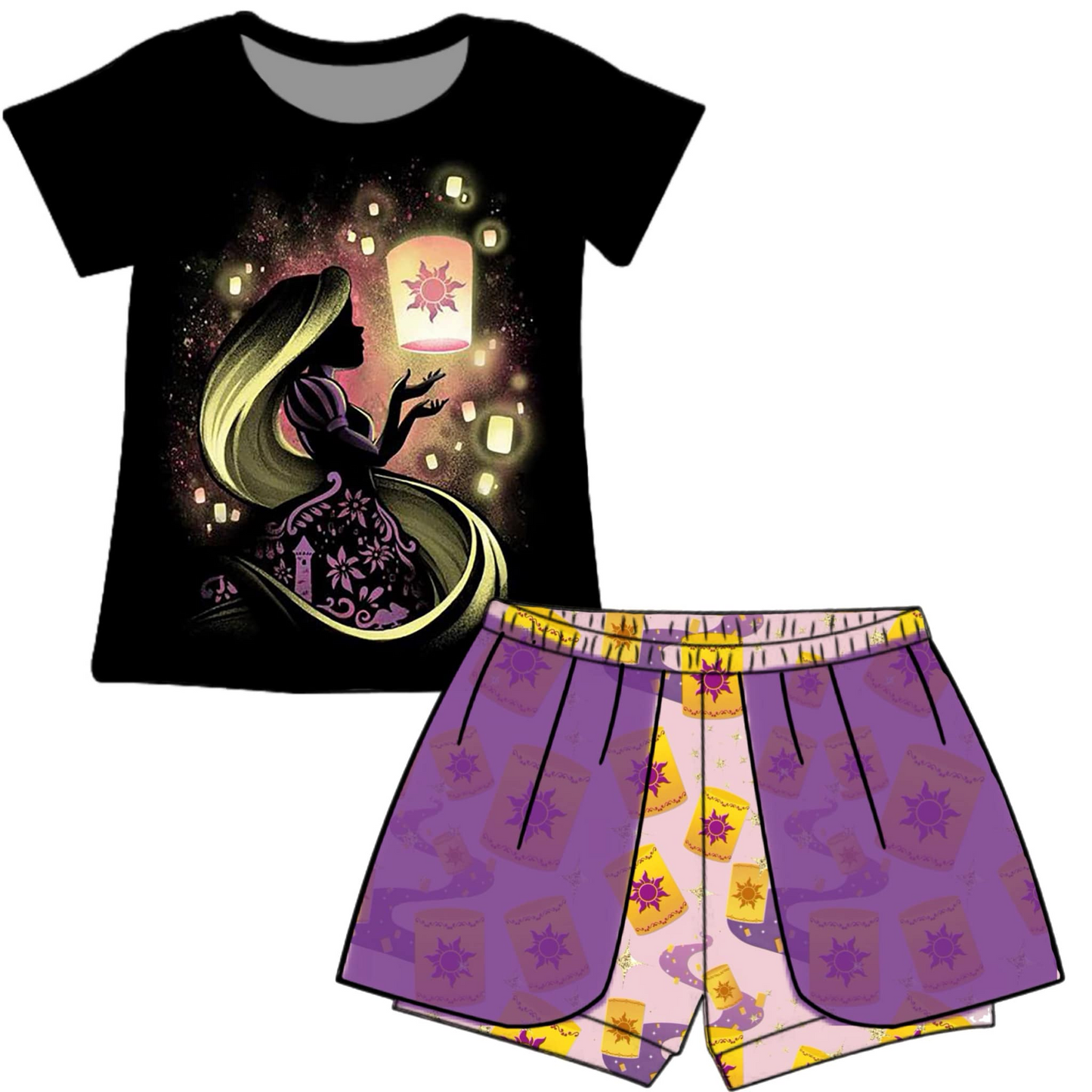 custom style cartoon light short sleeve purple shorts girls set tat 6-8 weeks