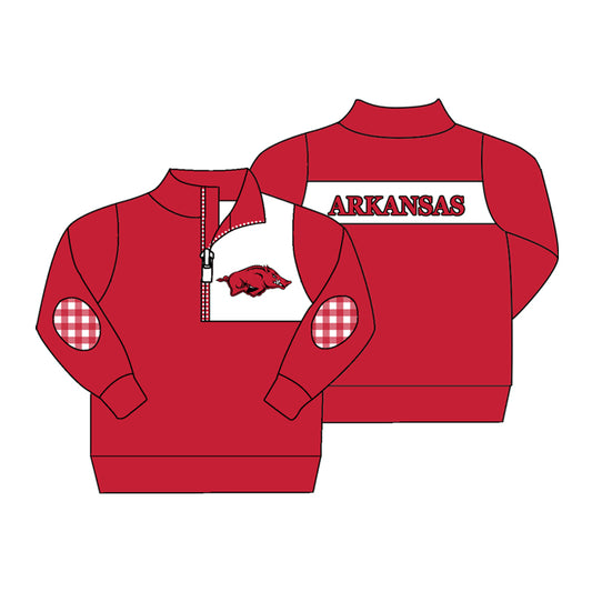 custom moq 3 ARKANSAS Red Zipper Long Sleeve Boys Pullover