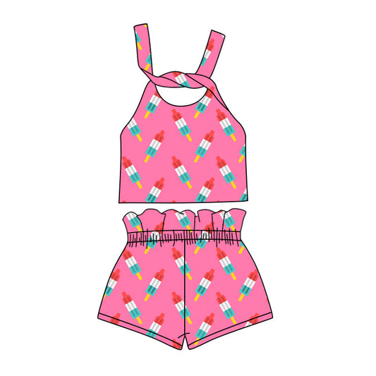 custom (moq 5)Baby Girls 4th Of July Popstick Straps Top Shorts Clothes Sets
