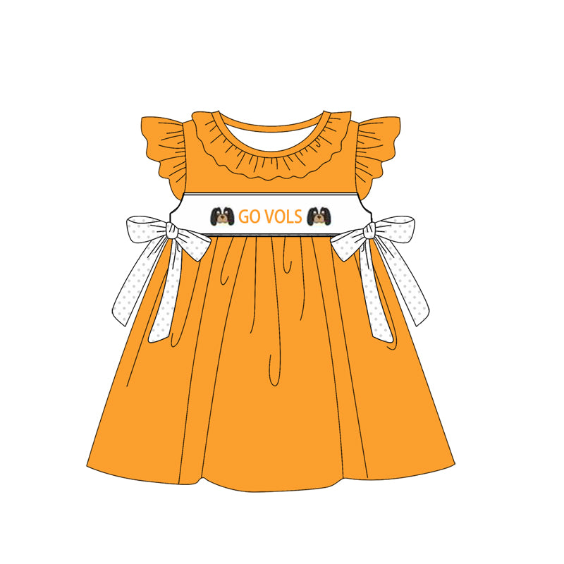 Custom Moq 3 Football Team Tennessee Go Vols Yellow Flutter Sleeve Bows Girls Dress