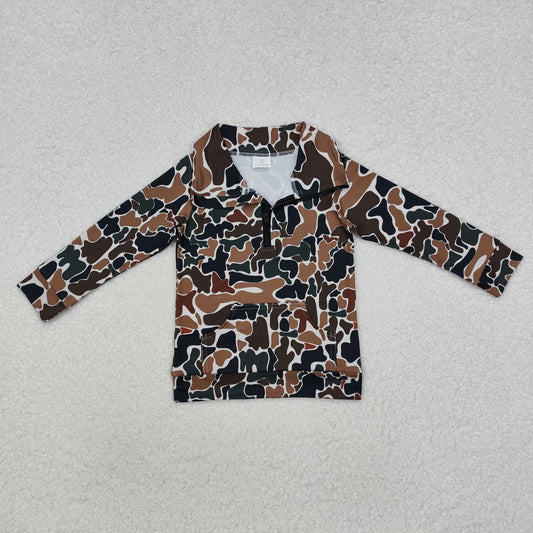 BT1038 old school camo long sleeve zipper boys pullover