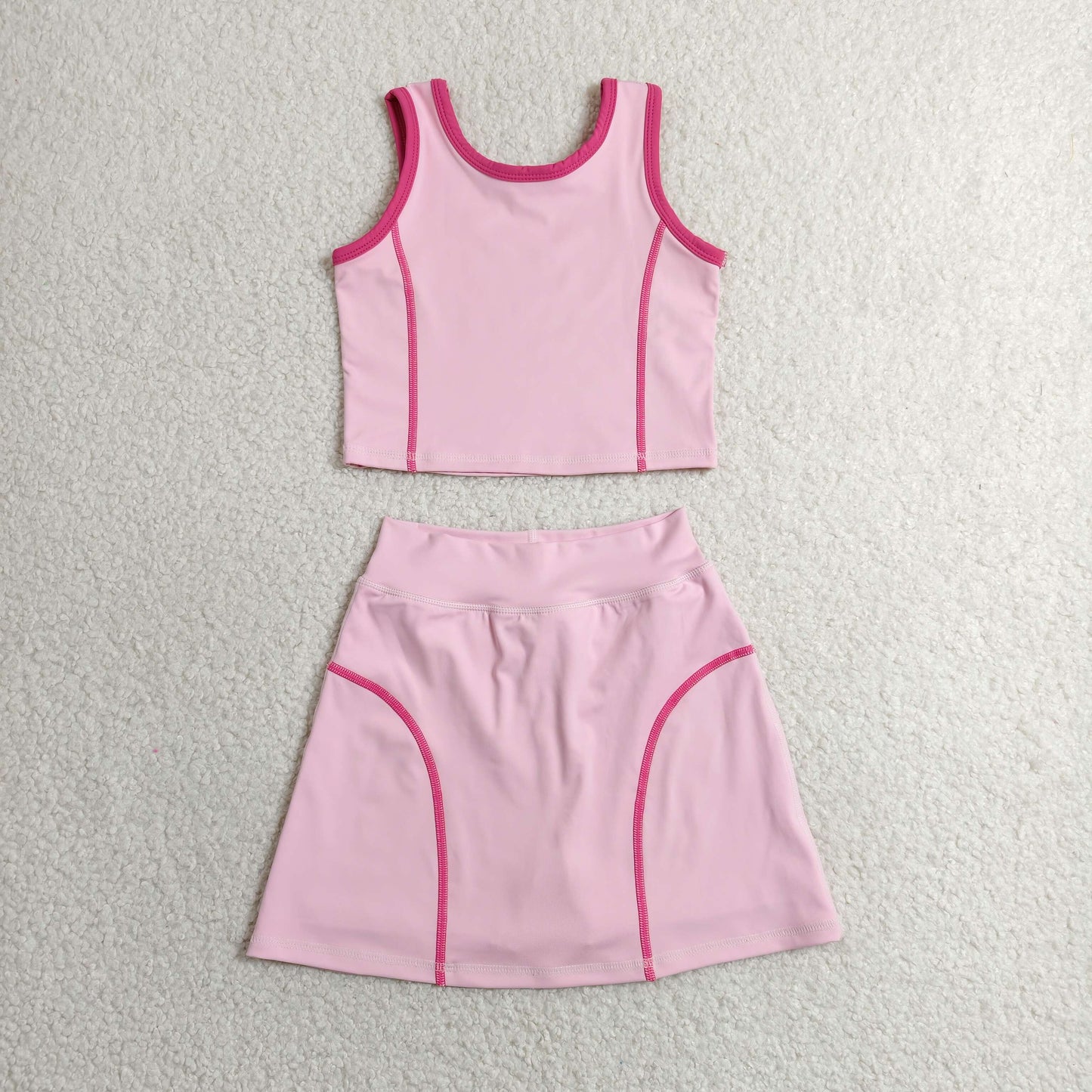 GSD2675 yoga pink sleeveless skirt skorts girls set